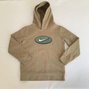 Nike Hoodie‎ Kids 4T Tan Khaki Graphic Swoosh Pullover Sporty Gorpcore Fleece